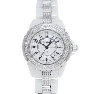 CHANEL J12 Bezel Bracelet Diamond H1420 White/Blanc Ladies Watches quartz Us...